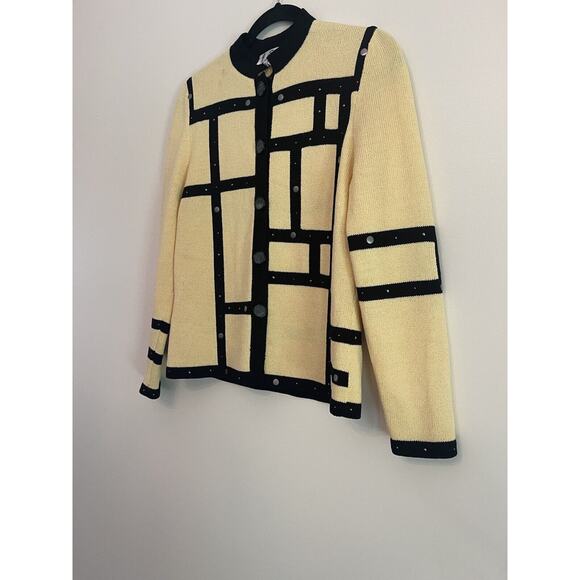 JSS Woman’s Knit Ware Blazer/ Jacket Sz S Yellow / Black strips Wool blend USA - Picture 2 of 11
